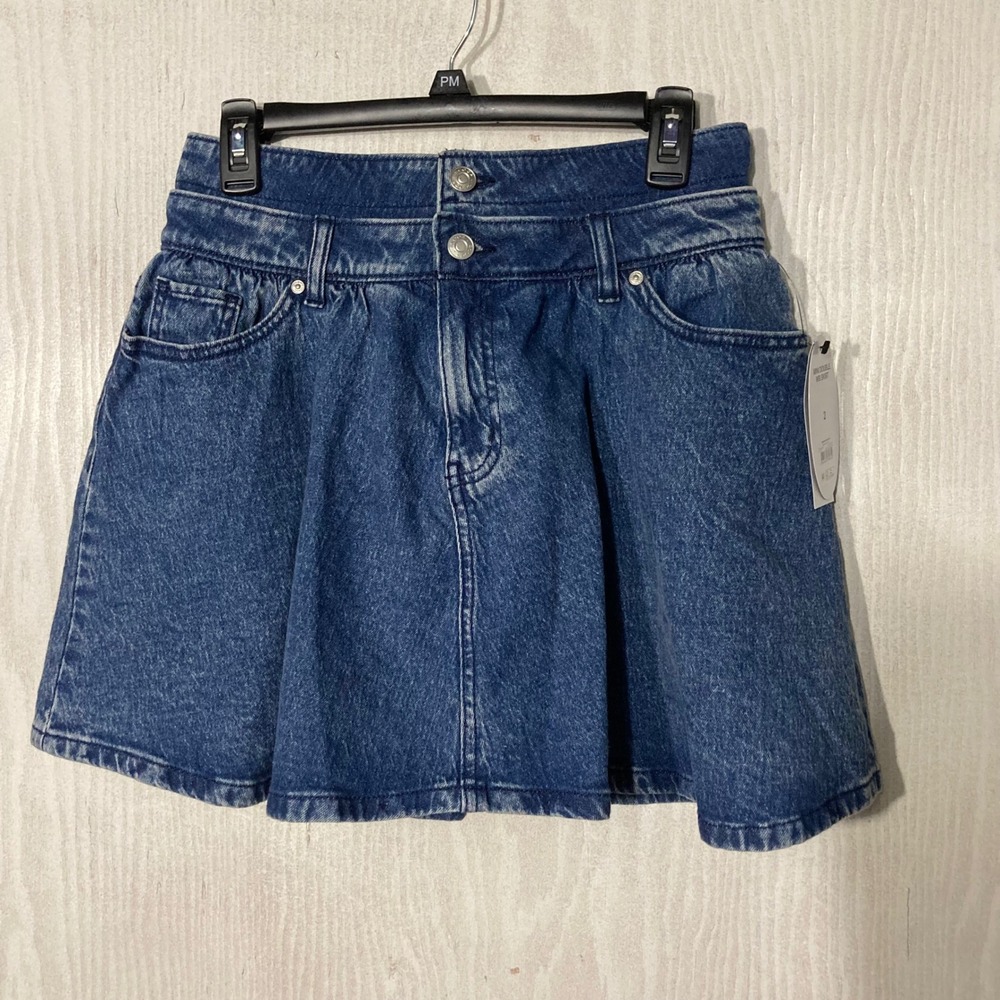 Scoop Mini Double WB Skirt Womens 2 Dark Acid Wash NEW Denim High Rise Flared